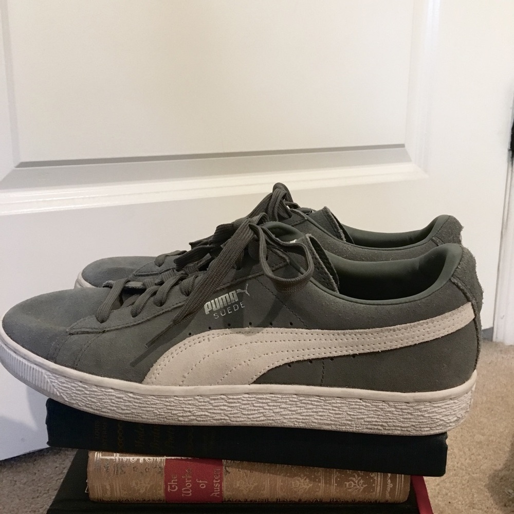 Grey green suede Puma sneakers